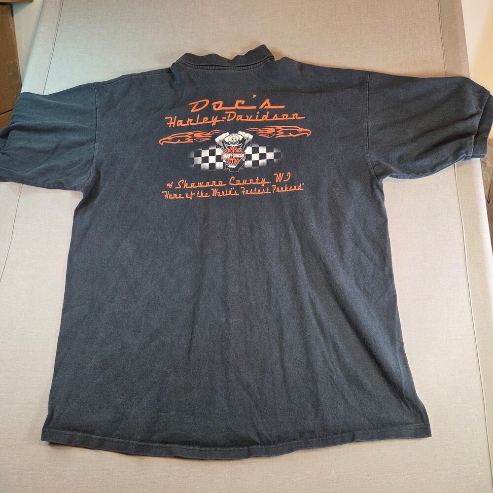 Harley Davidson 2XL Polo Shirt Doc’s Dealership Shawano WI Vintage Panhead